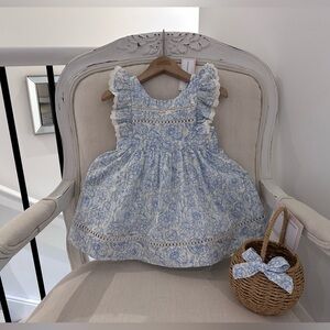🦢 18 Mth Floral, Bunny, Lace & Bows Spring Easter Baby Dress with Basket NWT